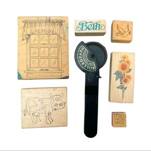 Vintage Lot of Rubber Stamps (Set of 7) Rollagraph Stampendous Copper Leaf 90s